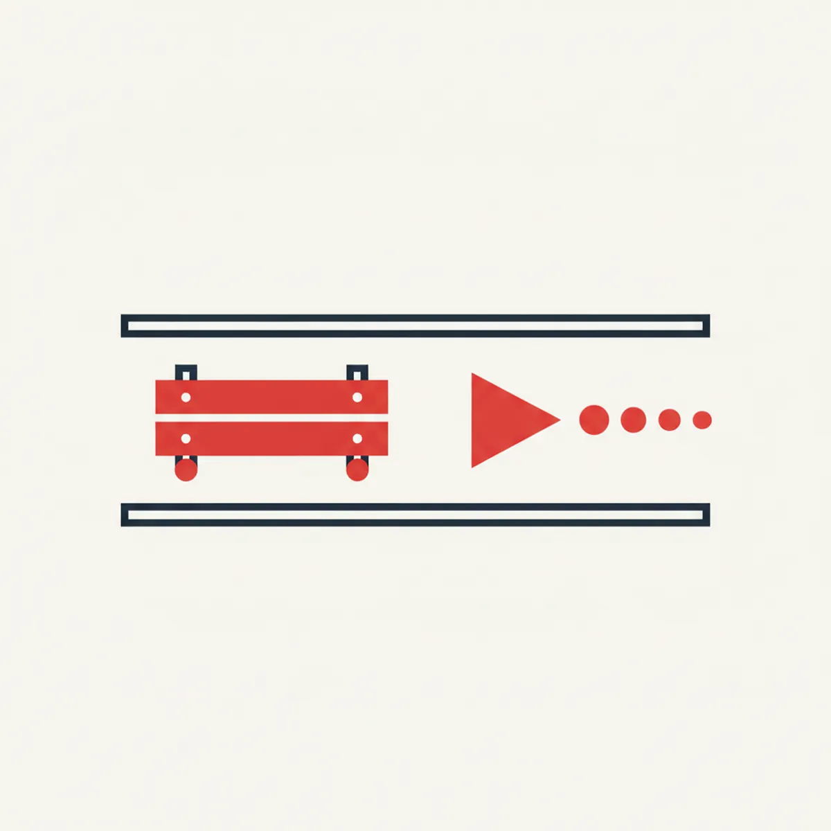 Illustration: two parallel lanes on a grid, one blocked by a barrier, one open with a forward arrow and a series of dots